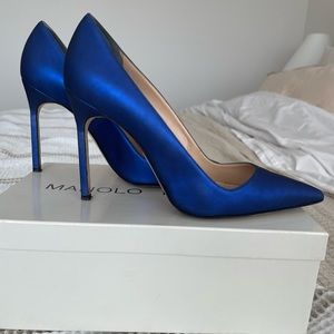 Manolo Blahnik Blue Coated Satin BB 38.5